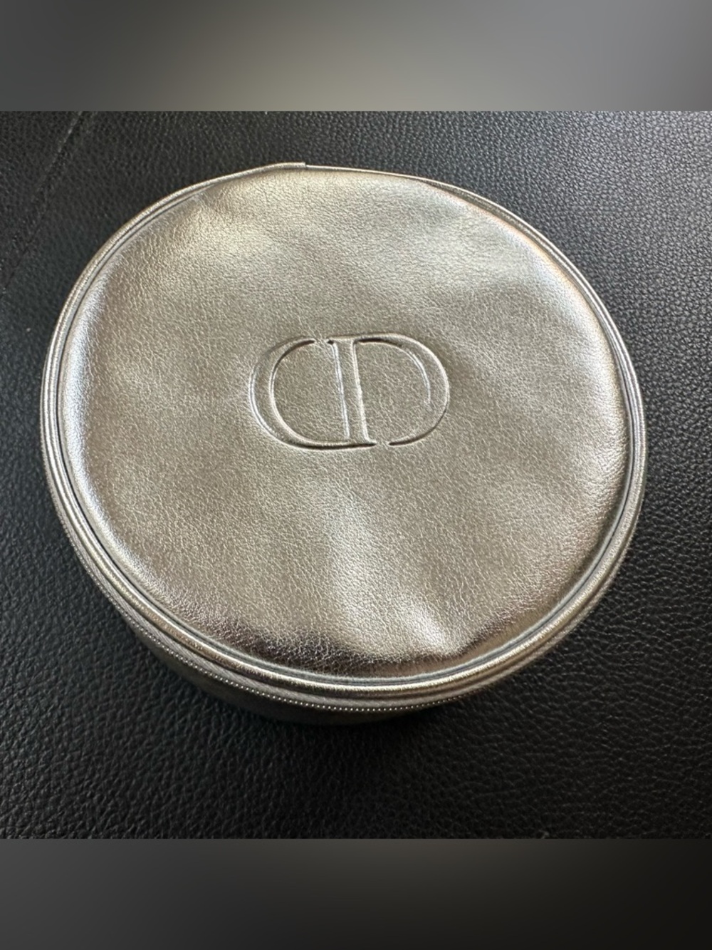 Dior Metallic Silver Round Cosmetic Pouch